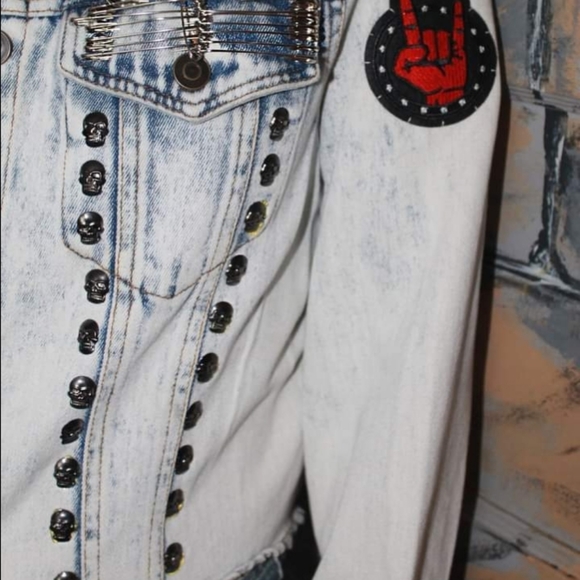 SOLD!!! Custom AC/DC tour jacket- patch jean corset back cropped jacket - Picture 8 of 15